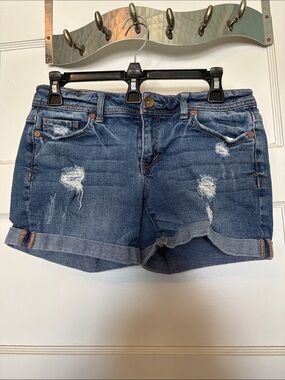 Aeropostale Distressed Rolled-Hem Denim Shorts Blue Boyfriend Size 2